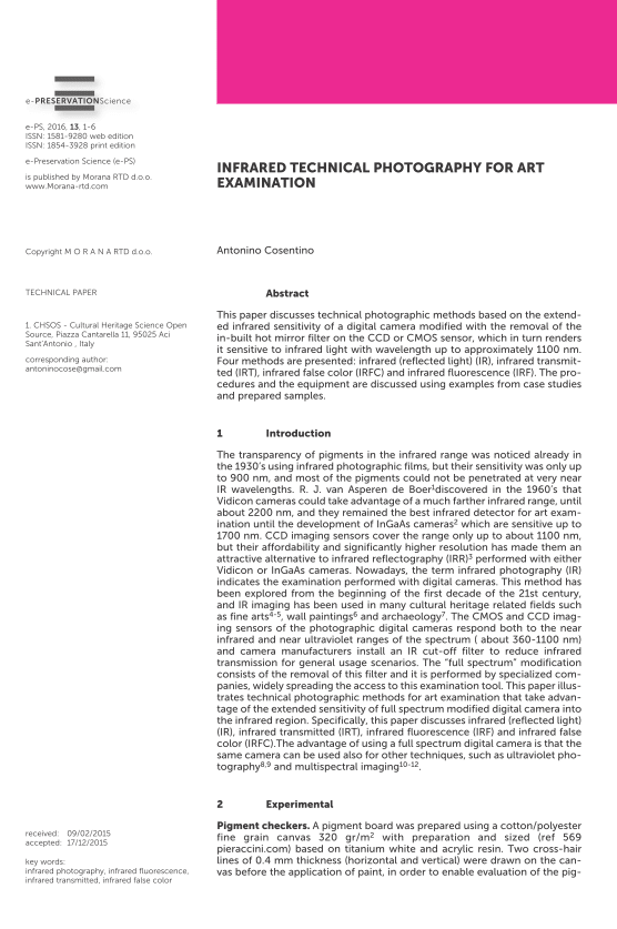 Infrared Technical Photography for Art Examination