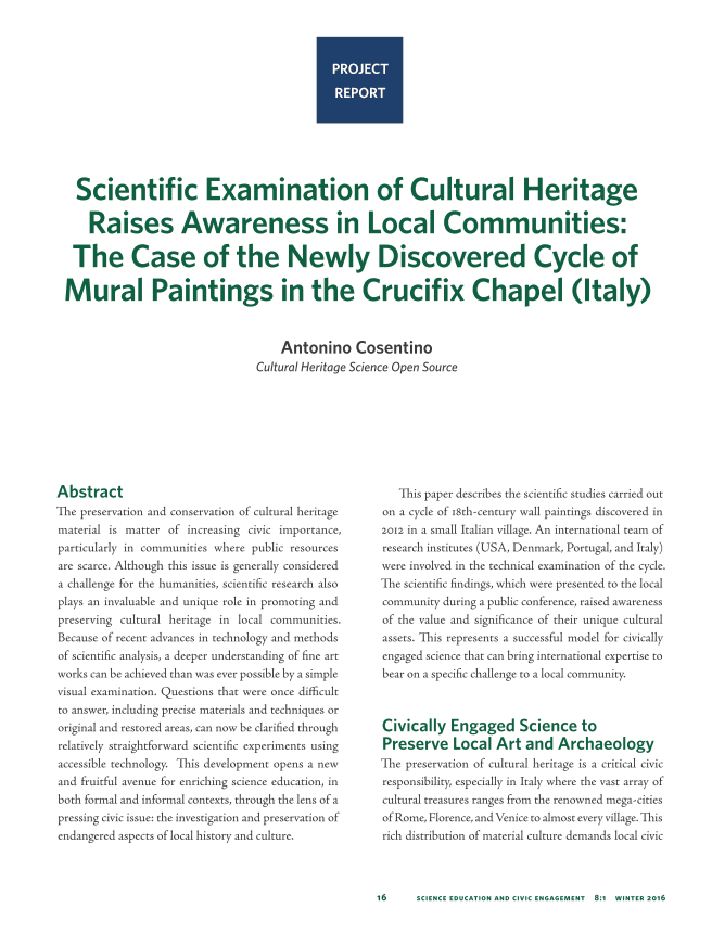 Scientific examination of Cultural Heritage raises awareness in local communities The case of the newly discovered cycle of mural paintings in the Crucifix chapel