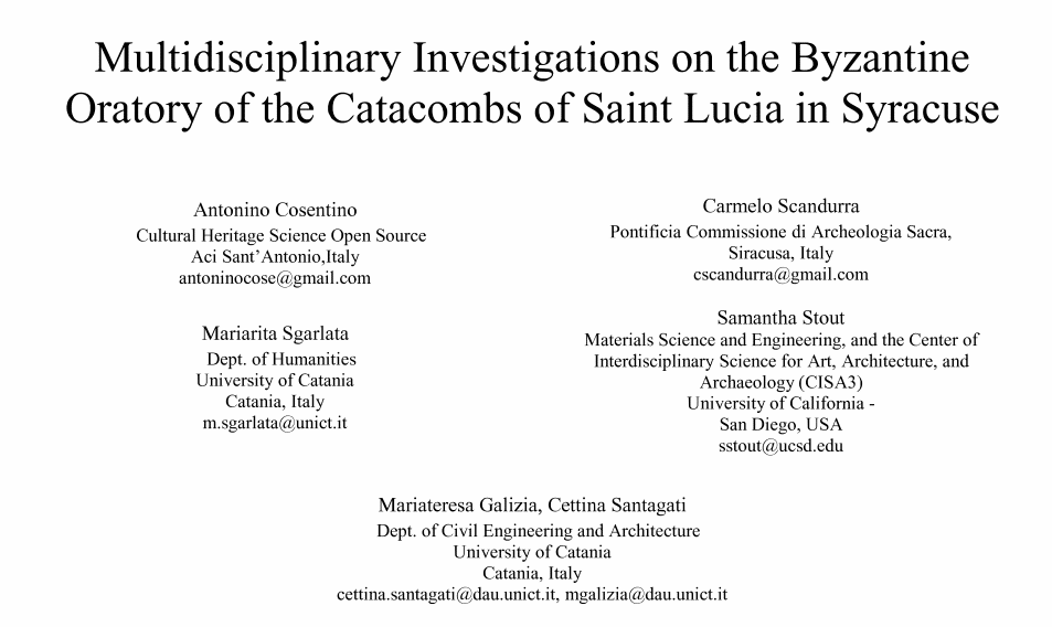 Multidisciplinary investigations on the byzantine oratory of the Catacombs of Saint Lucia in Syracuse