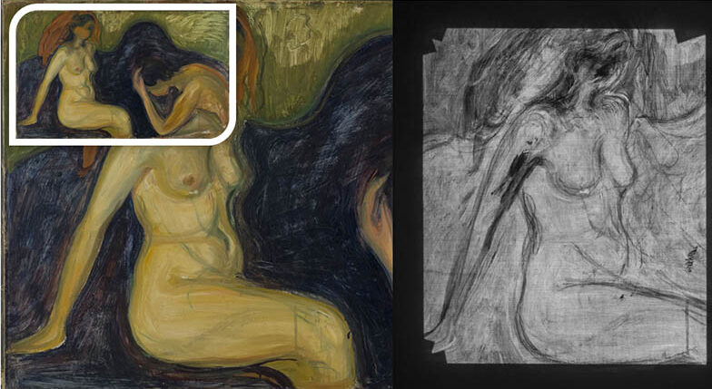 Transmitted infrared photography. Pigments become more transparent with transmitted infrared.
