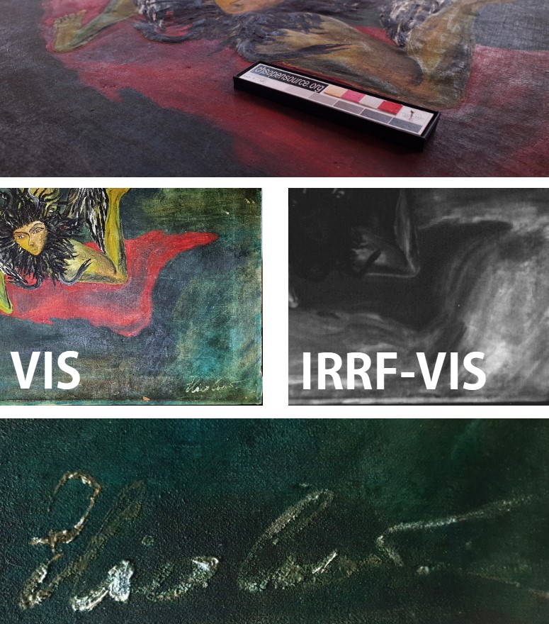 Infrared reflectography fluorescence of a painting