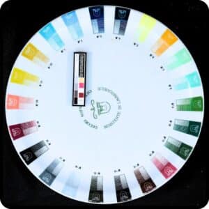 #57. Mid-20th-century Italian test plate for underglaze colors