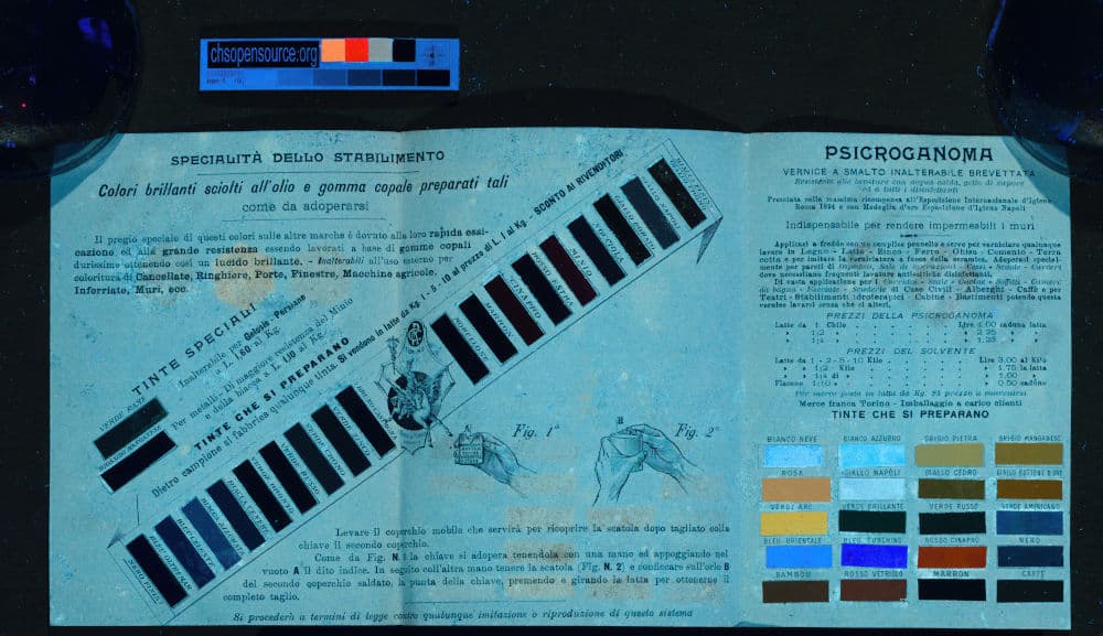 19th-century Color Chart "Ratti Ernesto & C" - Turin -Italy UVF