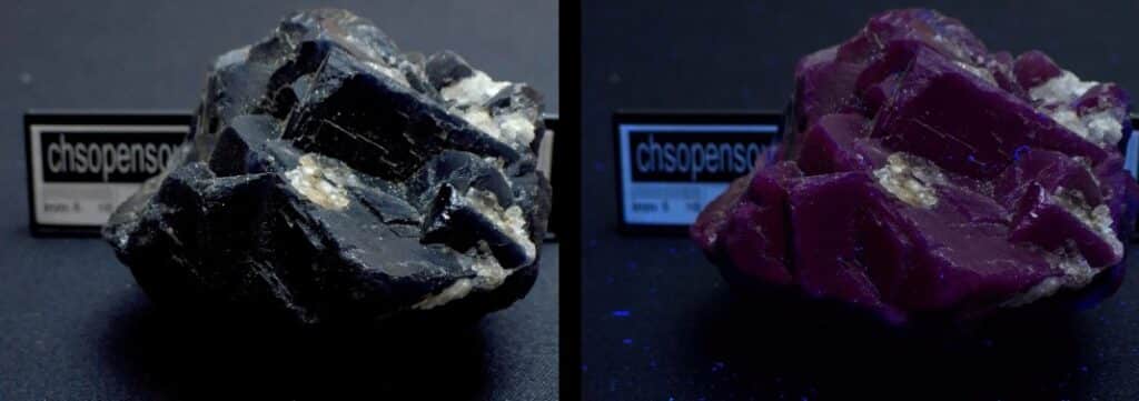 Black fluorite fluoresces purple under Fabrizio UV Lamp