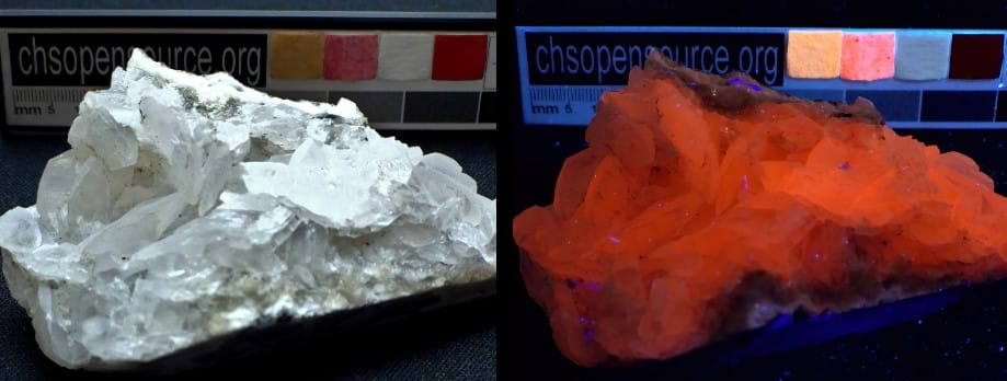 Phosphorite fluoresces orange under Fabrizio UV Lamp.