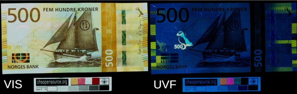UV fluorescence of banknotes norway