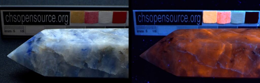 Afghanite fluoresces orange under Fabrizio UV Lamp.
