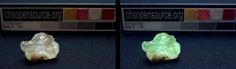 Hyalite fluoresces green under Fabrizio UV Lamp.