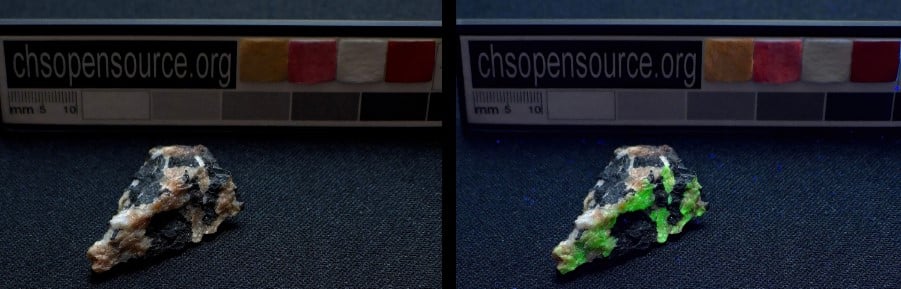 Willemite fluoresces green under Fabrizio UV Lamp.
